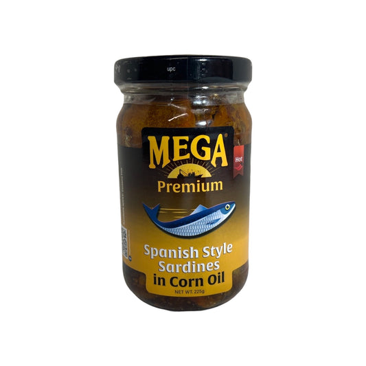 Mega Premium Spanish Style Sardines in Corn Oil (Hot) 225g