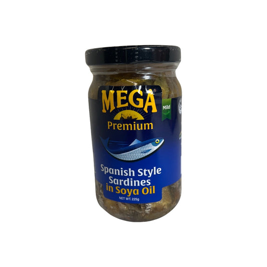 Mega Premium Spanish Style Sardines in Soya Oil 225g