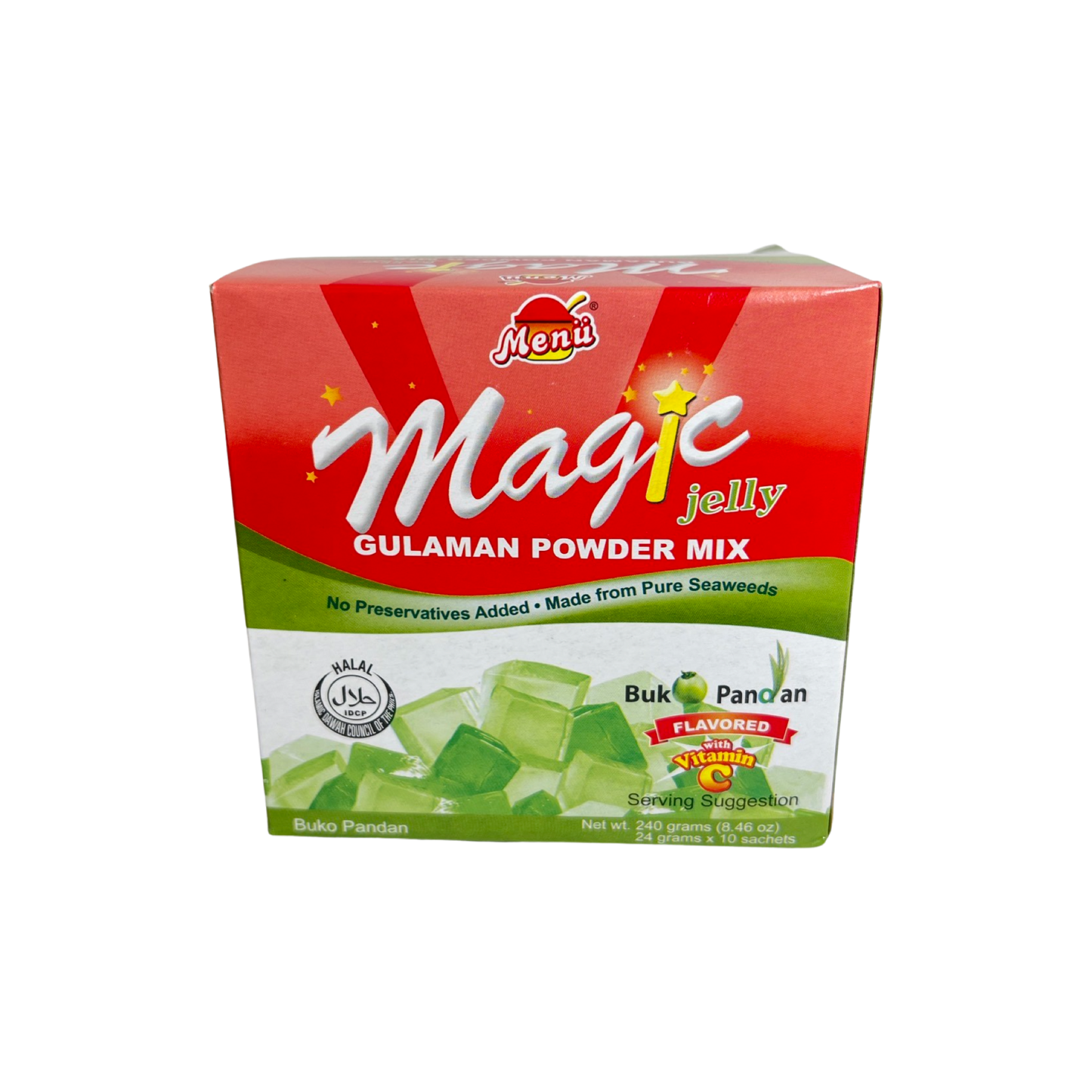 Menu Magic Jelly Gulaman Powder Mix(Buko Pandan Flavored ) 240g 24grams x 10 sachets